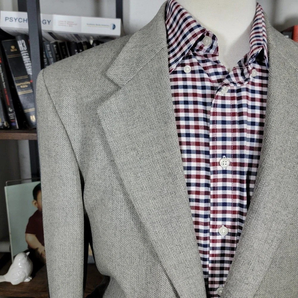 Lands End Men's Sport Coat Blazer Two Button Herringbone Beige Wool‎ Size 41R